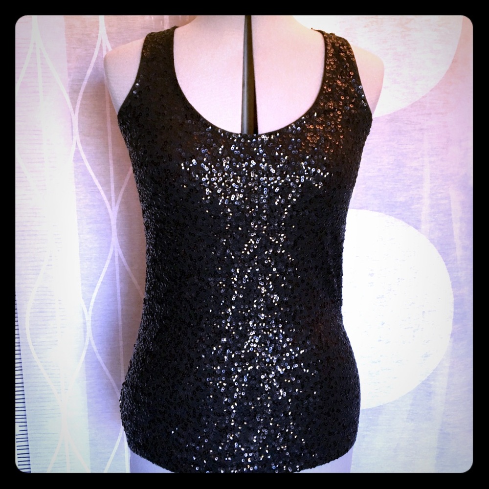 J Crew black knit sequin tank top